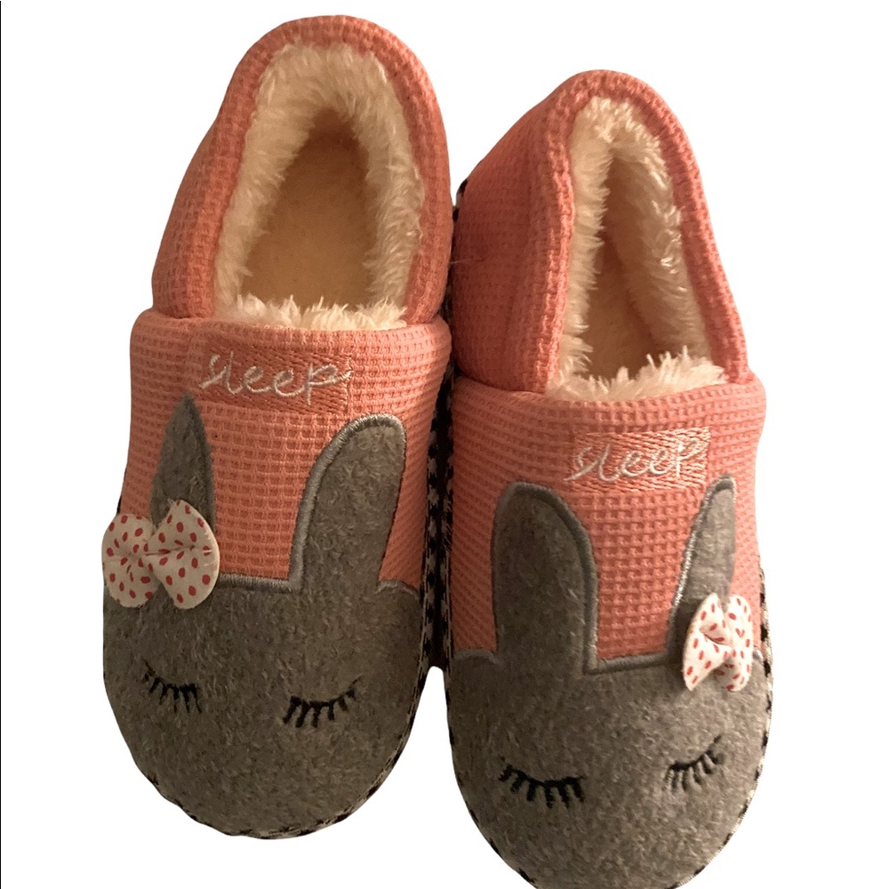 Pink & Grey Toddler Girl Bunny slippers